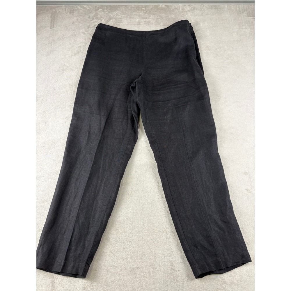Eileen Fisher Womens Black 100% Irish Linen Straight Leg Side Zip Pants Size S